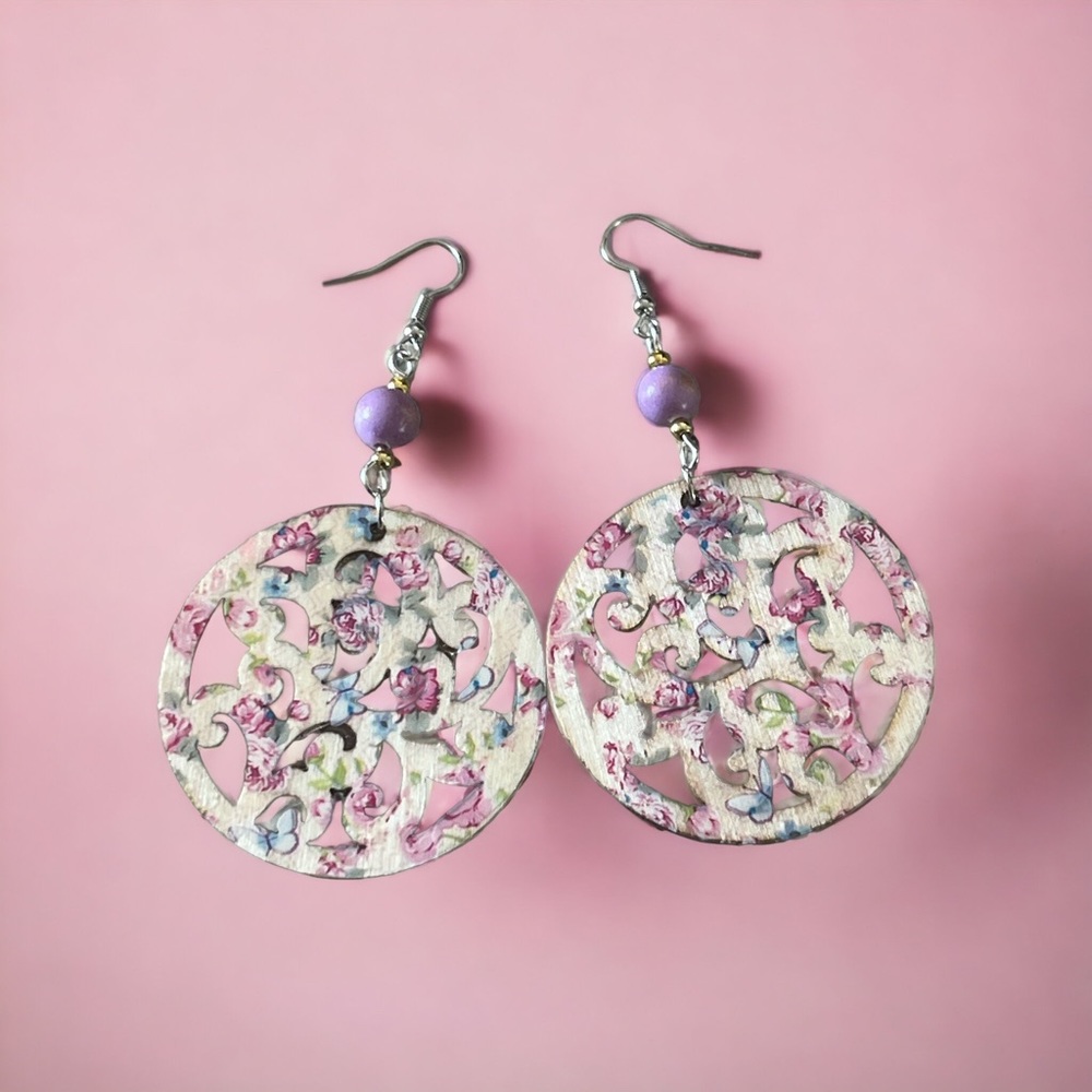 Floral wood cutout earrings